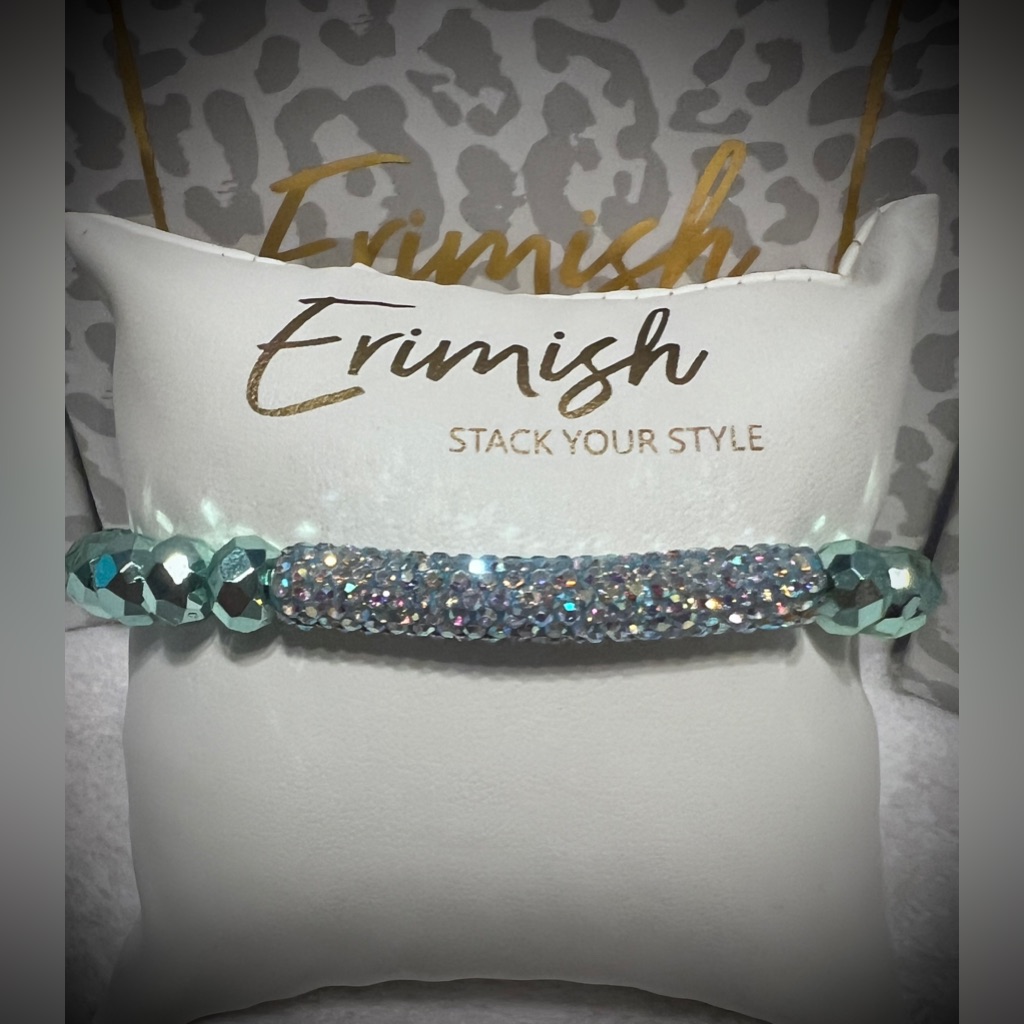 Brand New Erimish Bracelet  Dk Mint Green With Glitterbar
